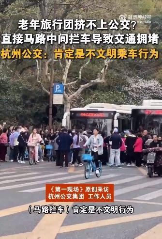 老年旅行团挤不上公交拦路要求加车