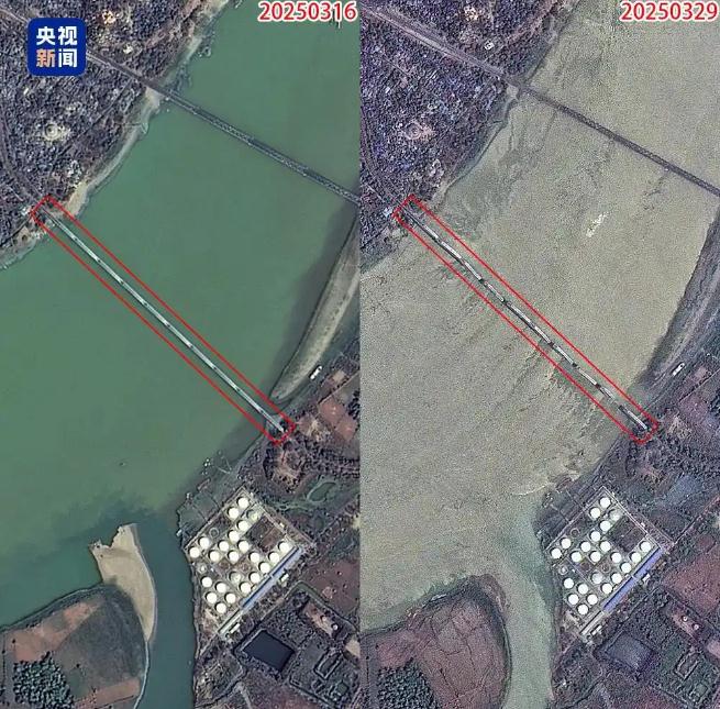 缅甸强震前后卫星对比图
