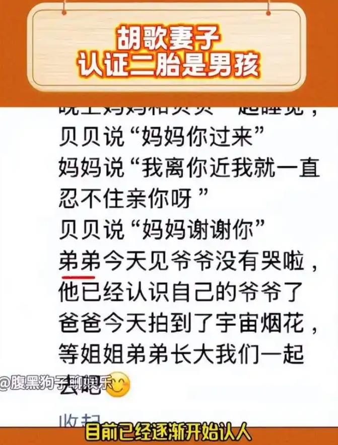 胡歌老婆黄曦宁官宣二胎是儿子