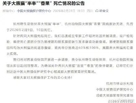 大熊猫&ldquo;半半&rdquo;&ldquo;香果&rdquo;离世