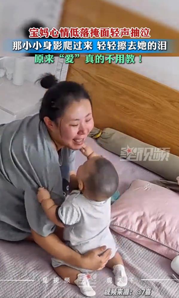 7个月宝宝爬过来拥抱哭泣宝妈